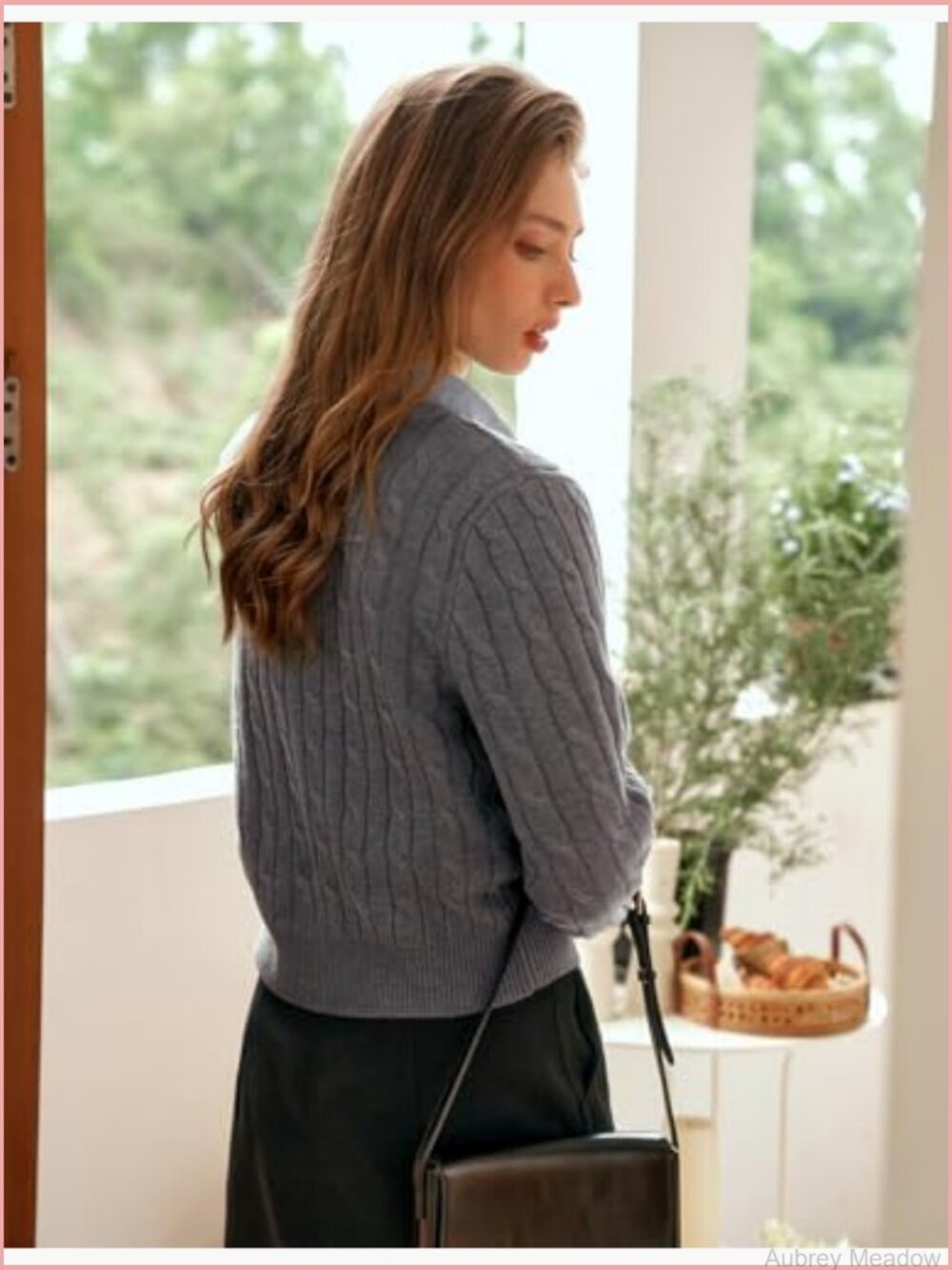 Grey Cable Knit Button Front Cropped Cardigan - Picture 2 of 6